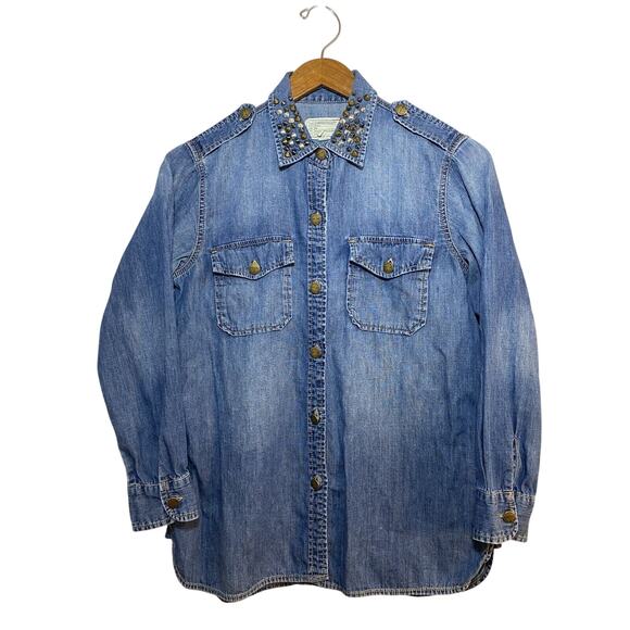 Current Elliott Denim Top Womens Size 2 Studded Button Down The Perfect Shirt - Picture 1 of 6